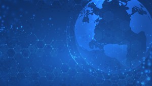 Blue Image of the globe with hexagons around it