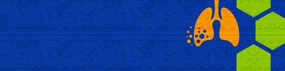 Blue image with orange lungs and green hexagons